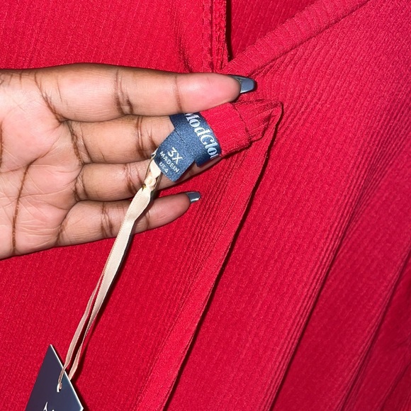 3X ModCloth Red Sweet Simplicity Long Sleeve Midi Dress - Picture 4 of 6